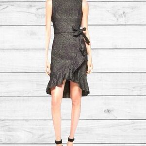 07. CALVIN KLEIN | NWT Black W/Gold ruffle bow tie waist dress SZ.8